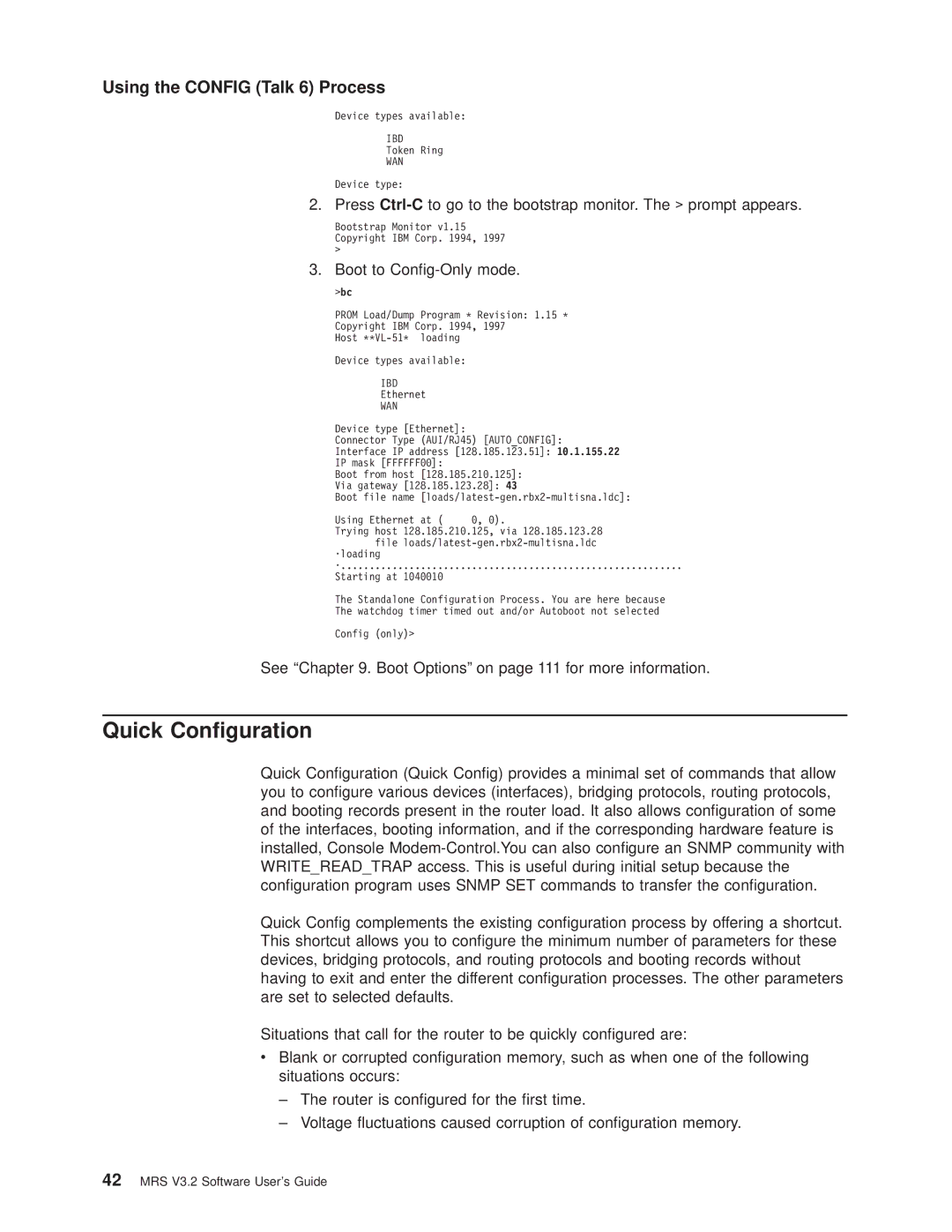 IBM SC30-3681-08 manual Quick Conguration, Boot to Cong-Only mode 