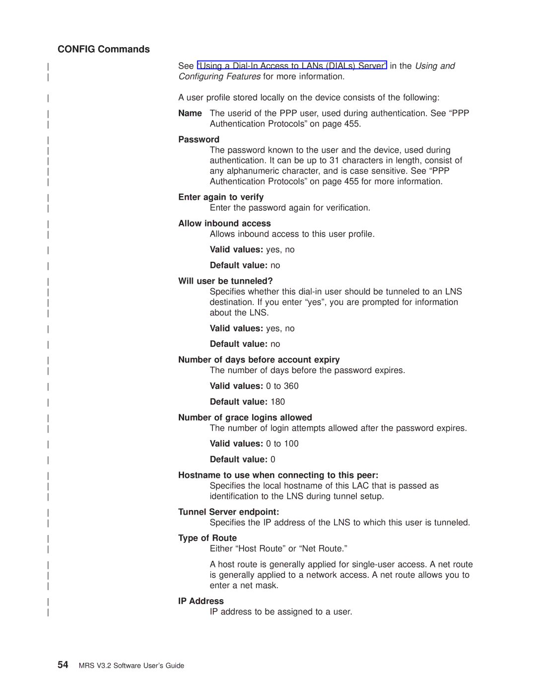 IBM SC30-3681-08 Password, Enter again to verify, Allow inbound access, Valid values yes, no, Default value no, IP Address 