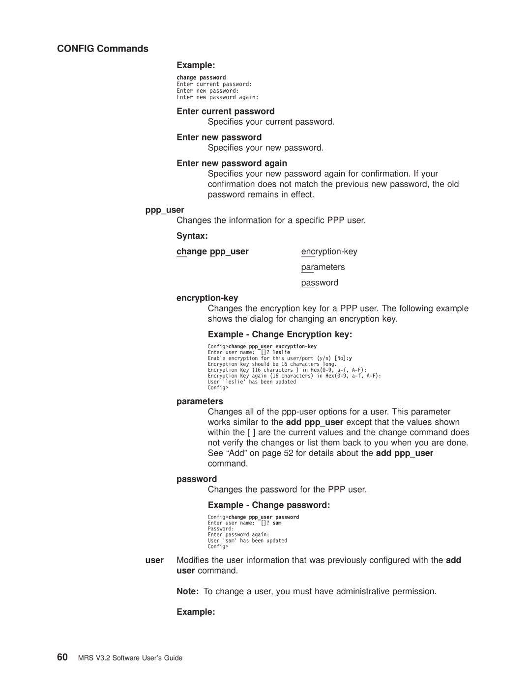 IBM SC30-3681-08 manual Enter current password, Enter new password again, Pppuser, Example Change Encryption key 