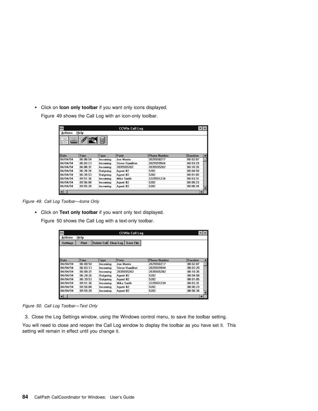 IBM SC31-6254-01 manual Call Log Toolbar-Icons Only 