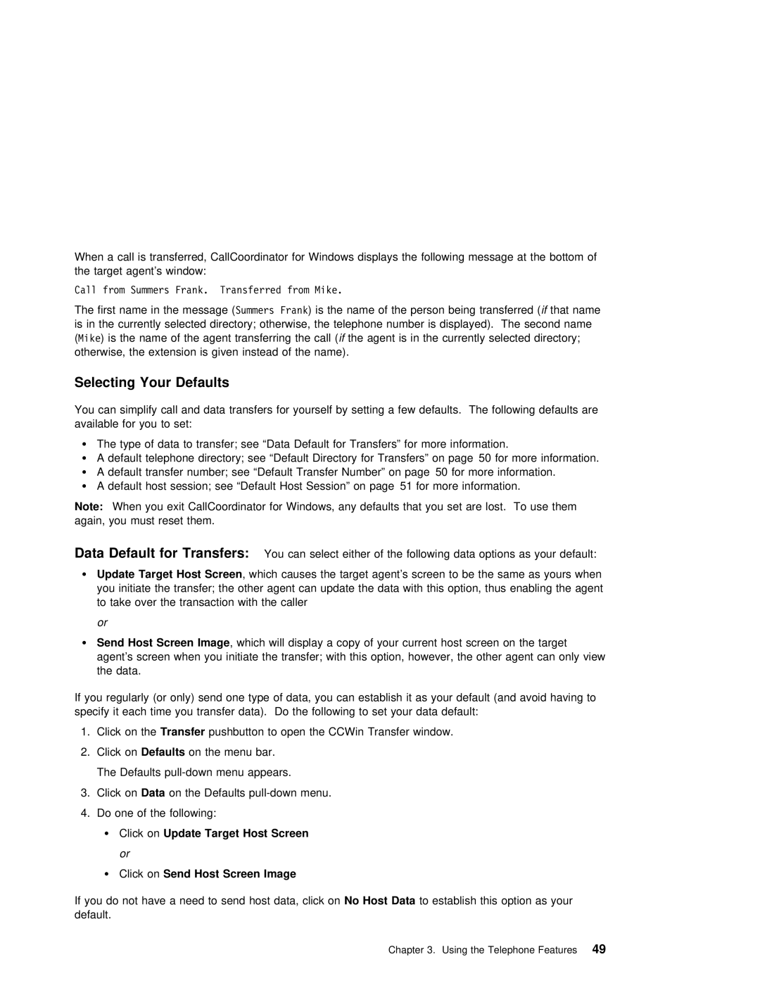 IBM SC31-6254-01 manual Selecting Your Defaults, Transfers, Image 