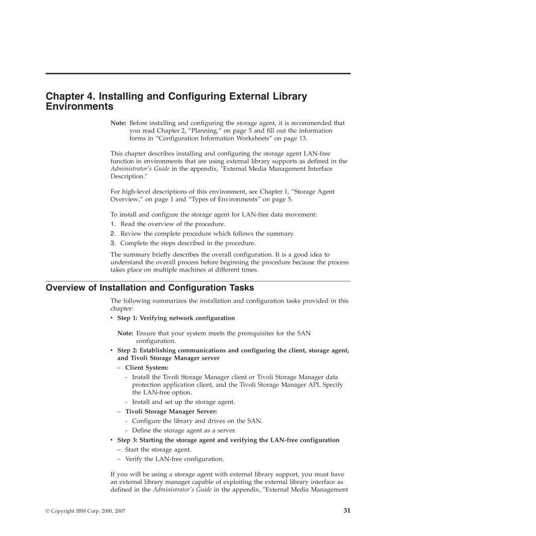 IBM SC32-0129-00 manual Installing and Configuring External Library Environments, Tivoli Storage Manager Server 