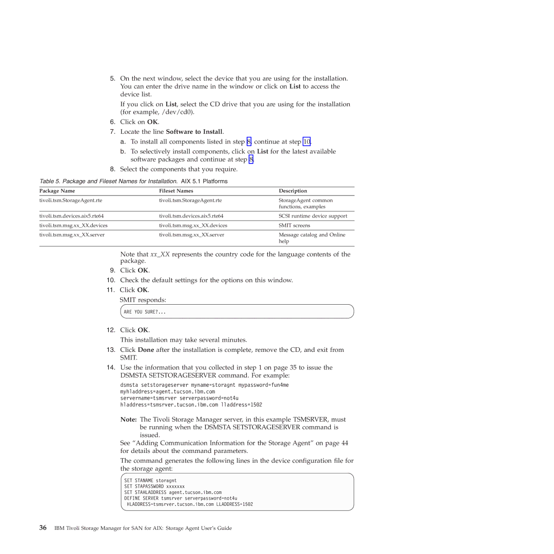 IBM SC32-0129-00 manual Package Name Fileset Names Description 