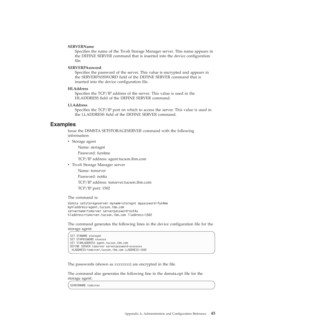 IBM SC32-0129-00 manual Examples, SERVERName, SERVERPAssword, HLAddress, LLAddress 