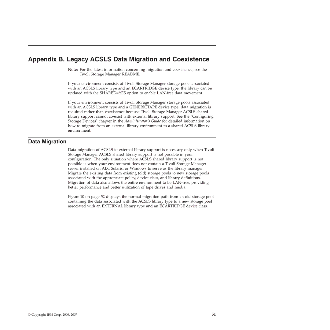 IBM SC32-0129-00 manual Appendix B. Legacy Acsls Data Migration and Coexistence 