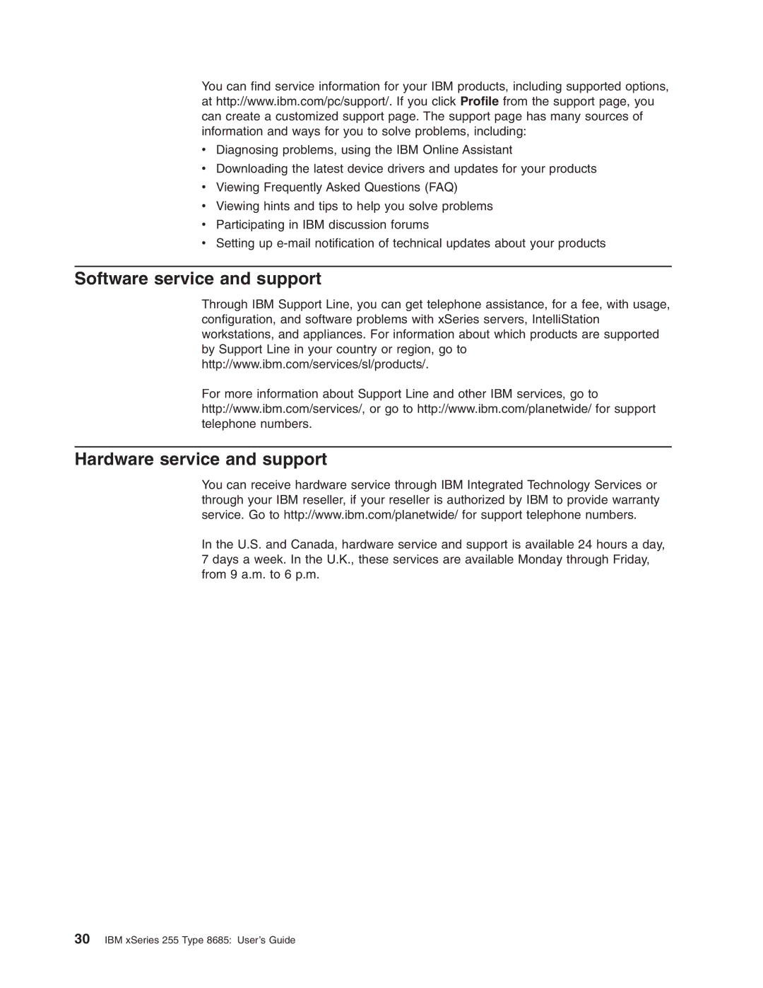 IBM SC32-P020-00 manual Software service and support Hardware service and support 