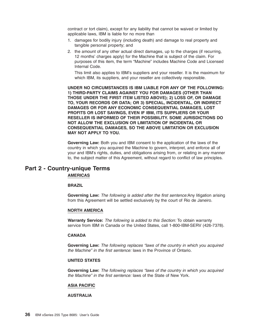 IBM SC32-P020-00 manual Part 2 Country-unique Terms, Americas Brazil 