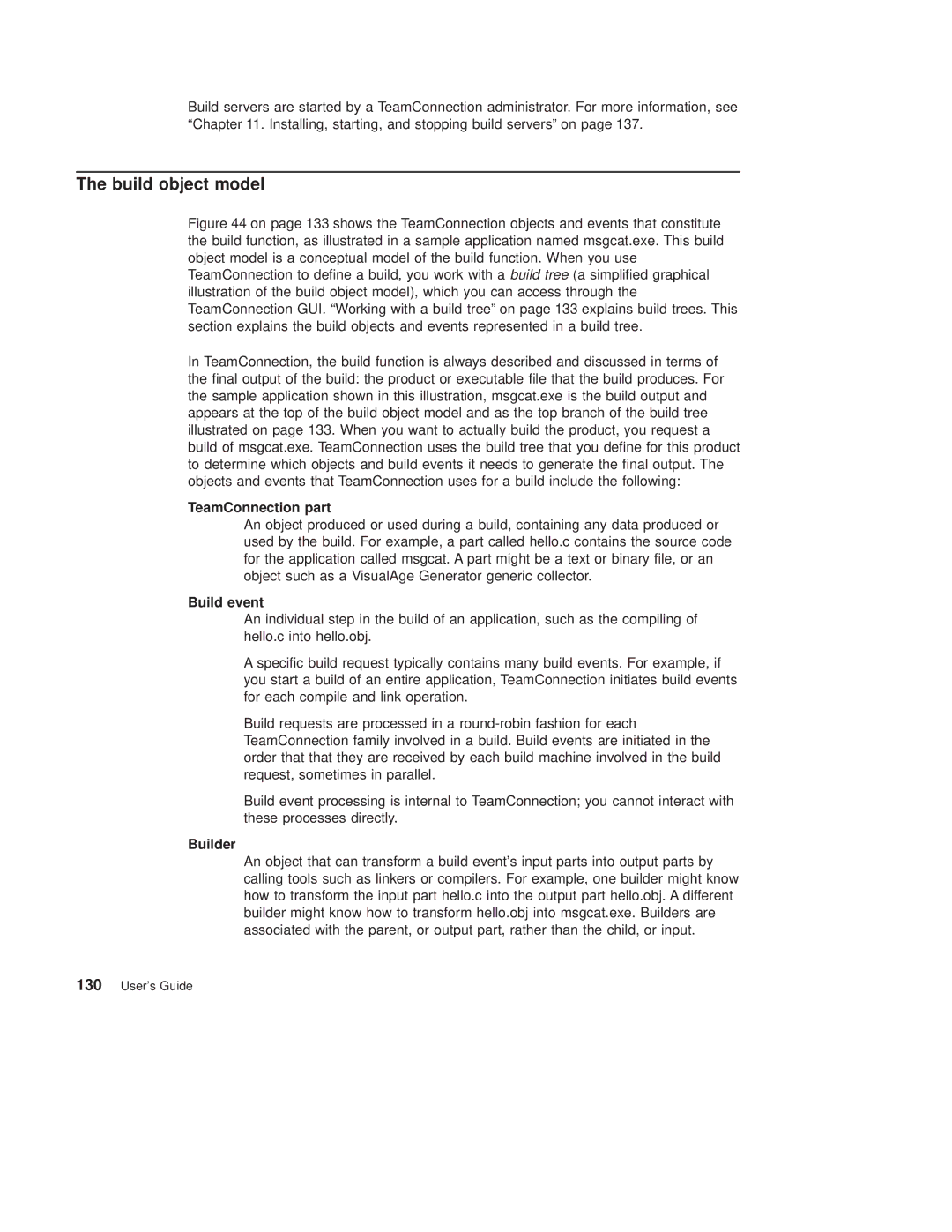 IBM SC34-4499-03 manual Build object model, TeamConnection part, Build event, Builder 