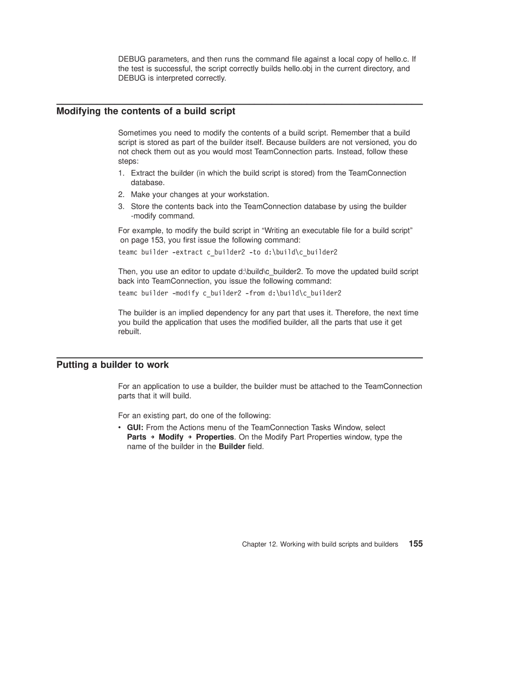 IBM SC34-4499-03 manual Modifying the contents of a build script, Putting a builder to work 