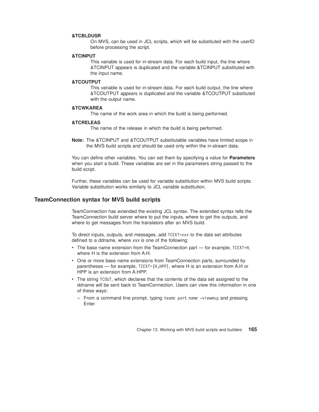 IBM SC34-4499-03 manual TeamConnection syntax for MVS build scripts, Tcbldusr 