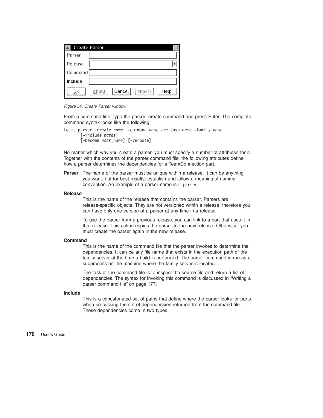 IBM SC34-4499-03 manual Include, Create Parser window 