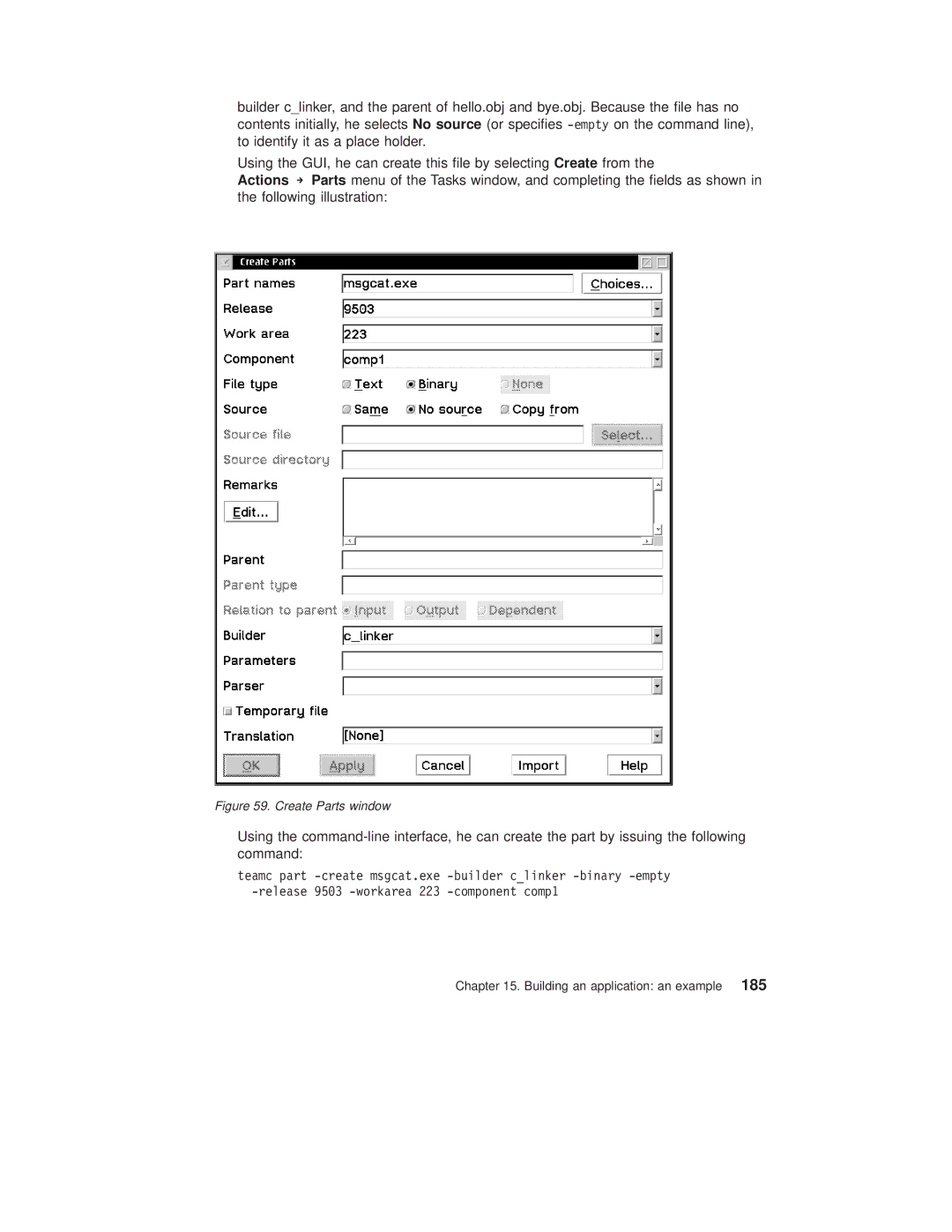 IBM SC34-4499-03 manual Create Parts window 