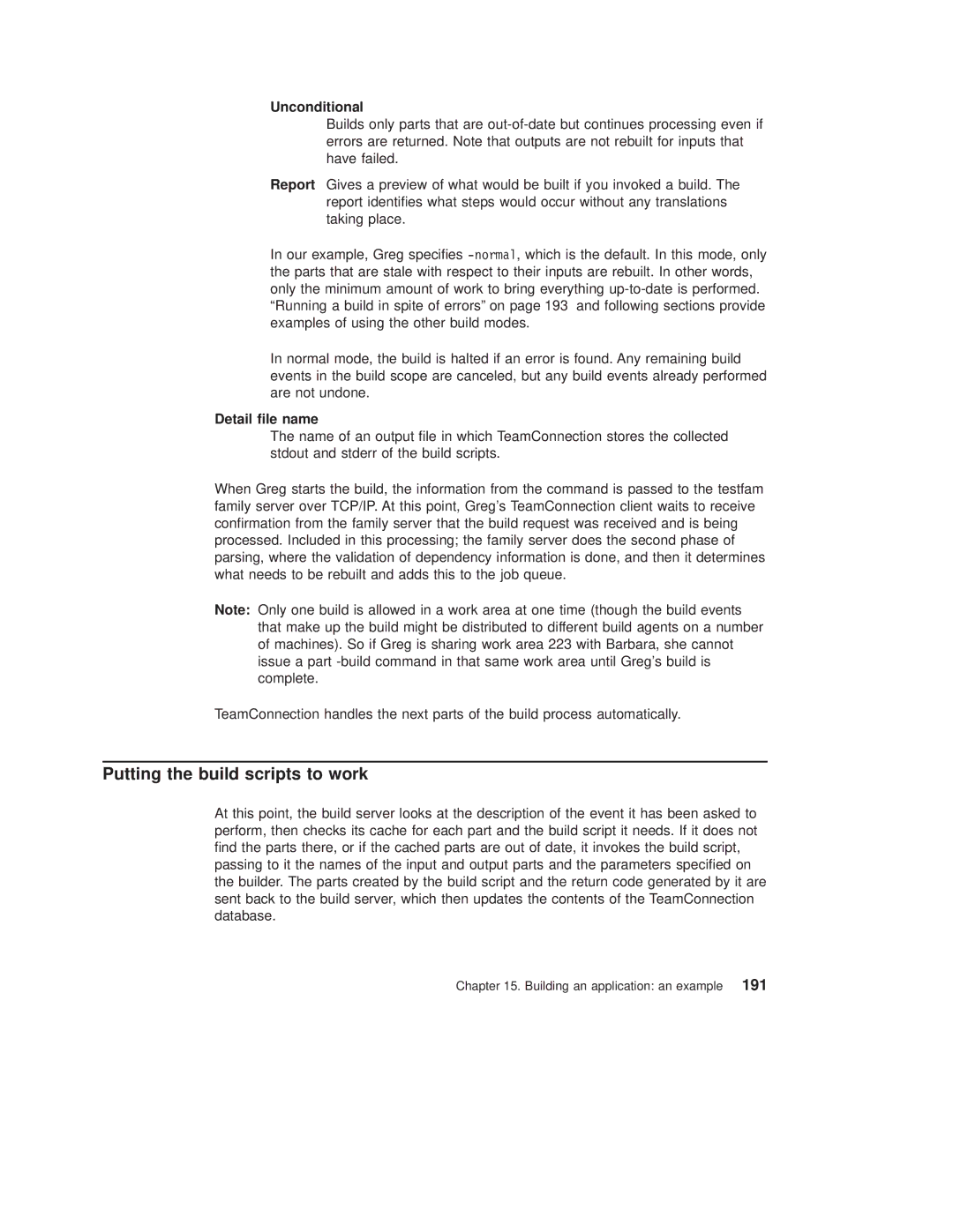 IBM SC34-4499-03 manual Putting the build scripts to work, Unconditional, Detail le name 