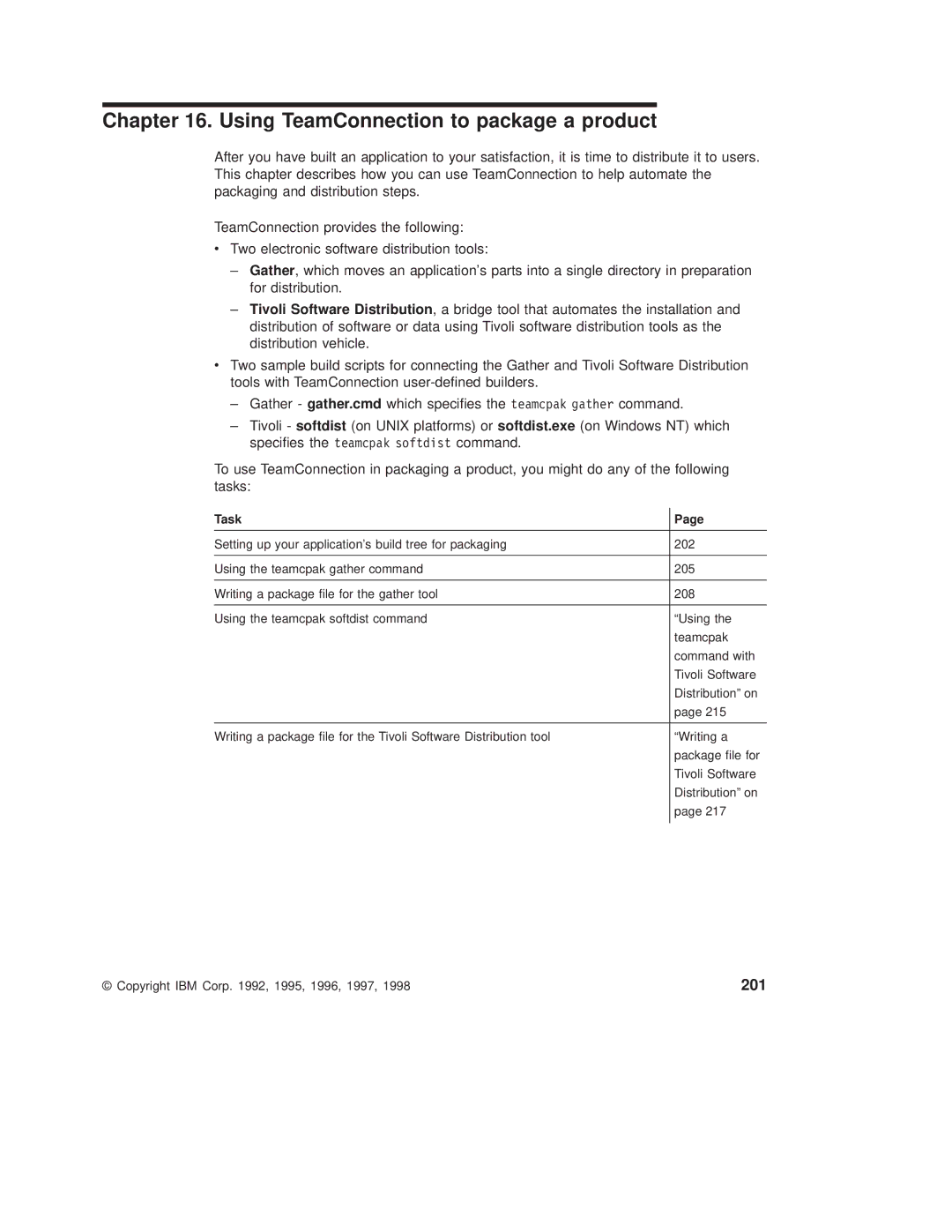 IBM SC34-4499-03 manual Using TeamConnection to package a product, 201 