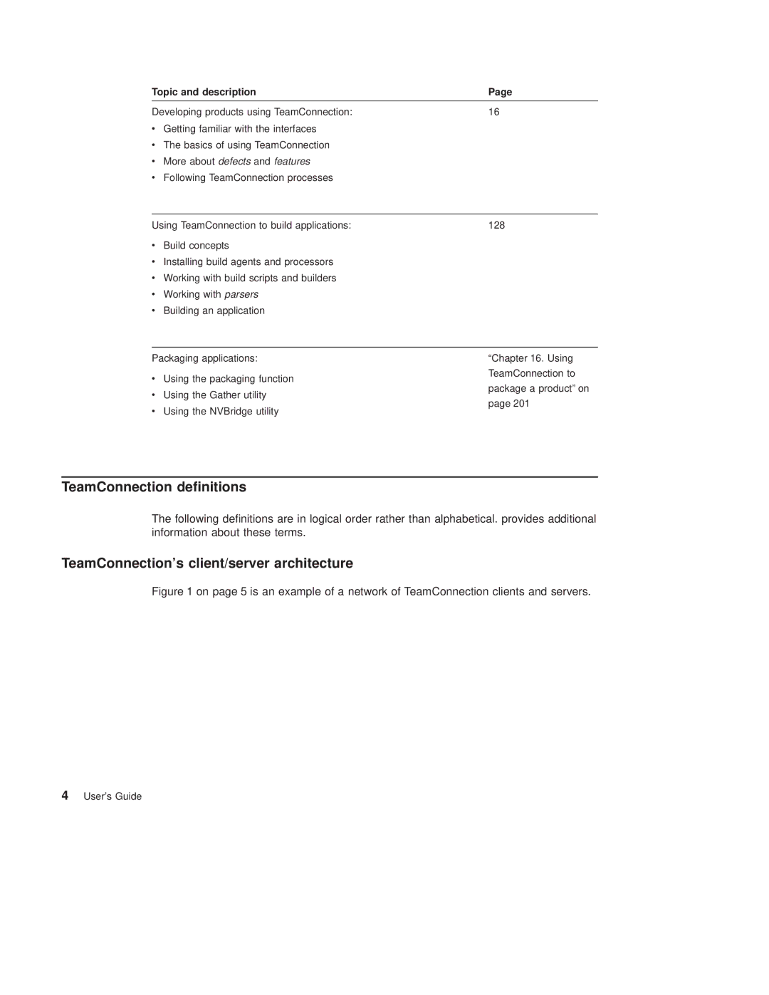 IBM SC34-4499-03 manual TeamConnection denitions, TeamConnections client/server architecture 