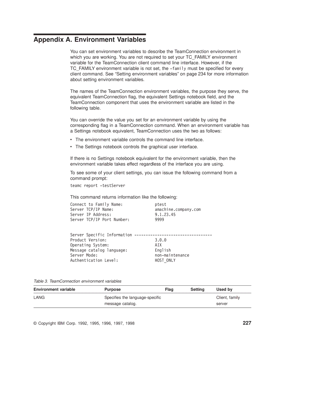 IBM SC34-4499-03 manual Appendix A. Environment Variables, 227 