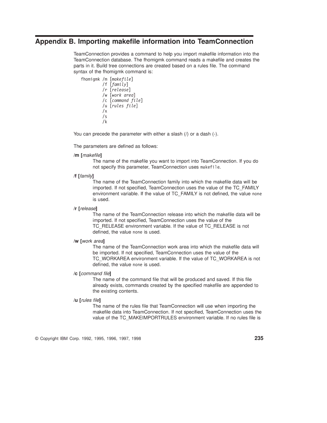 IBM SC34-4499-03 manual Appendix B. Importing makele information into TeamConnection, 235 