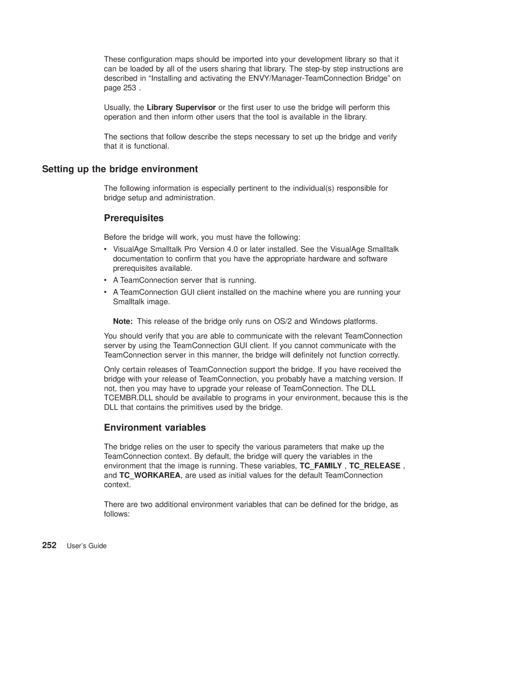 IBM SC34-4499-03 manual Setting up the bridge environment, Prerequisites, Environment variables 