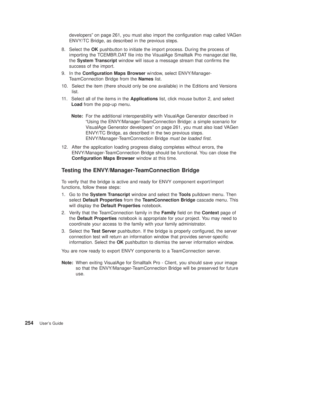 IBM SC34-4499-03 manual Testing the ENVY/Manager-TeamConnection Bridge 