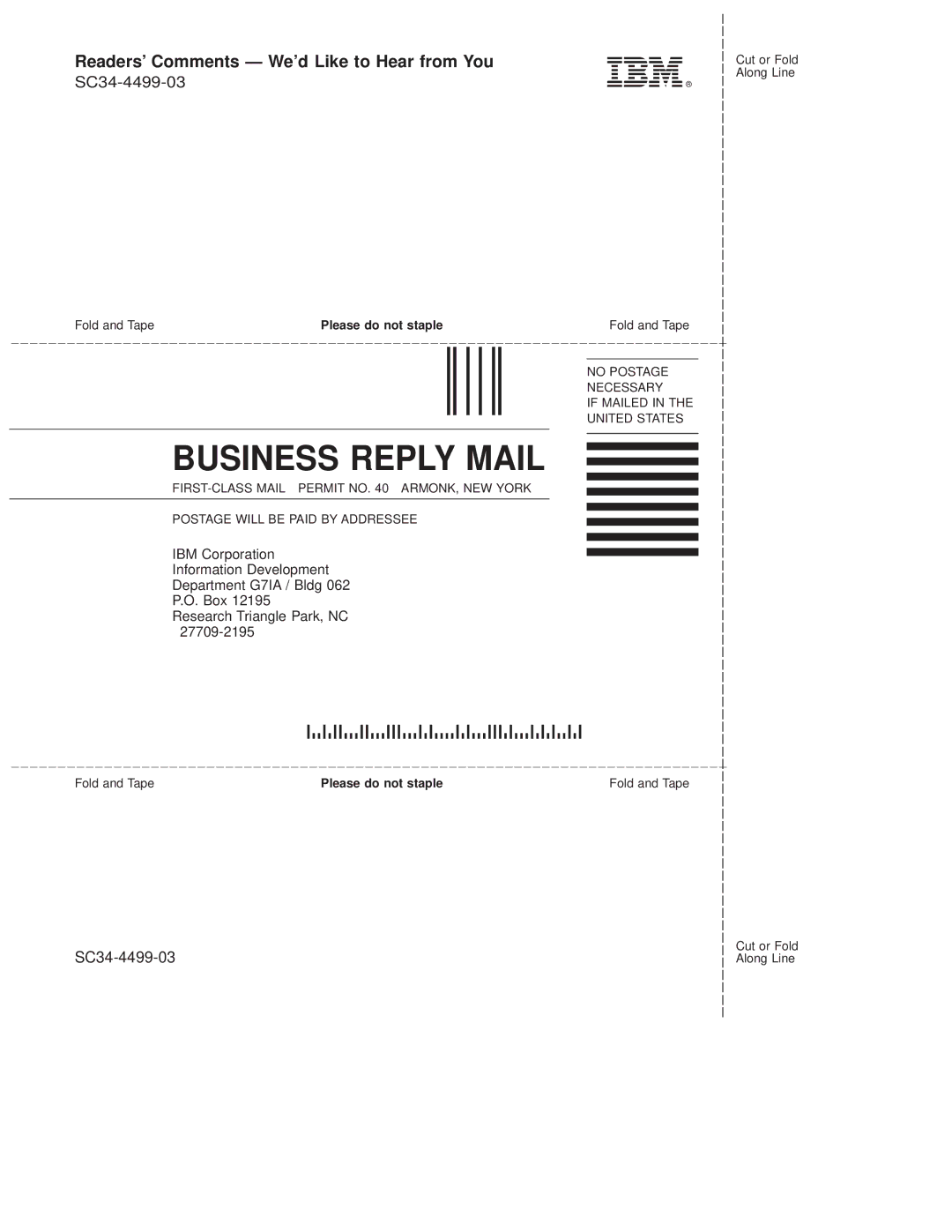 IBM SC34-4499-03 manual Ibmr, Readers Comments Ð Wed Like to Hear from You 