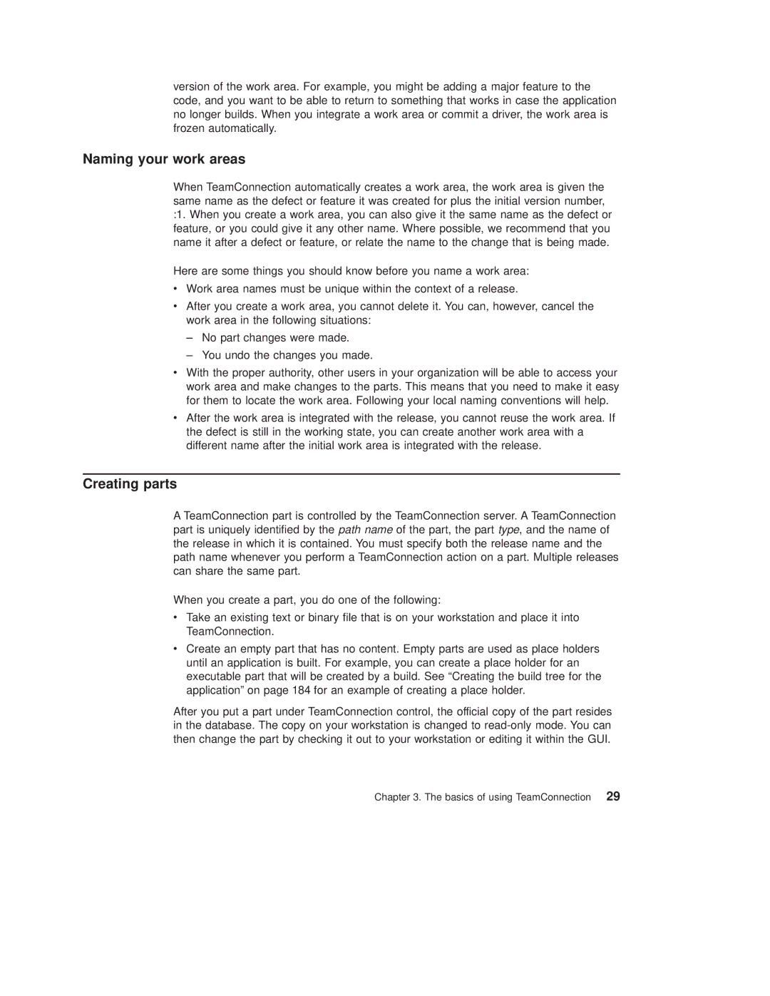 IBM SC34-4499-03 manual Naming your work areas, Creating parts 