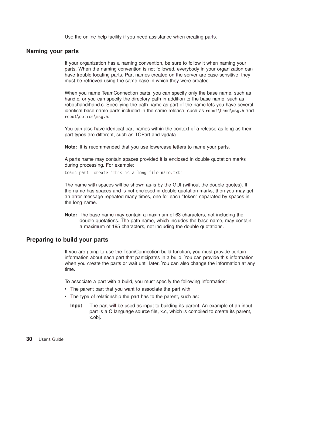 IBM SC34-4499-03 manual Naming your parts, Preparing to build your parts 