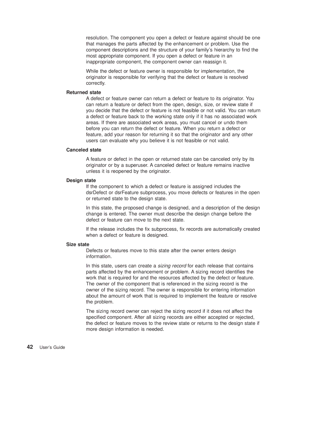 IBM SC34-4499-03 manual Returned state, Canceled state, Design state, Size state 