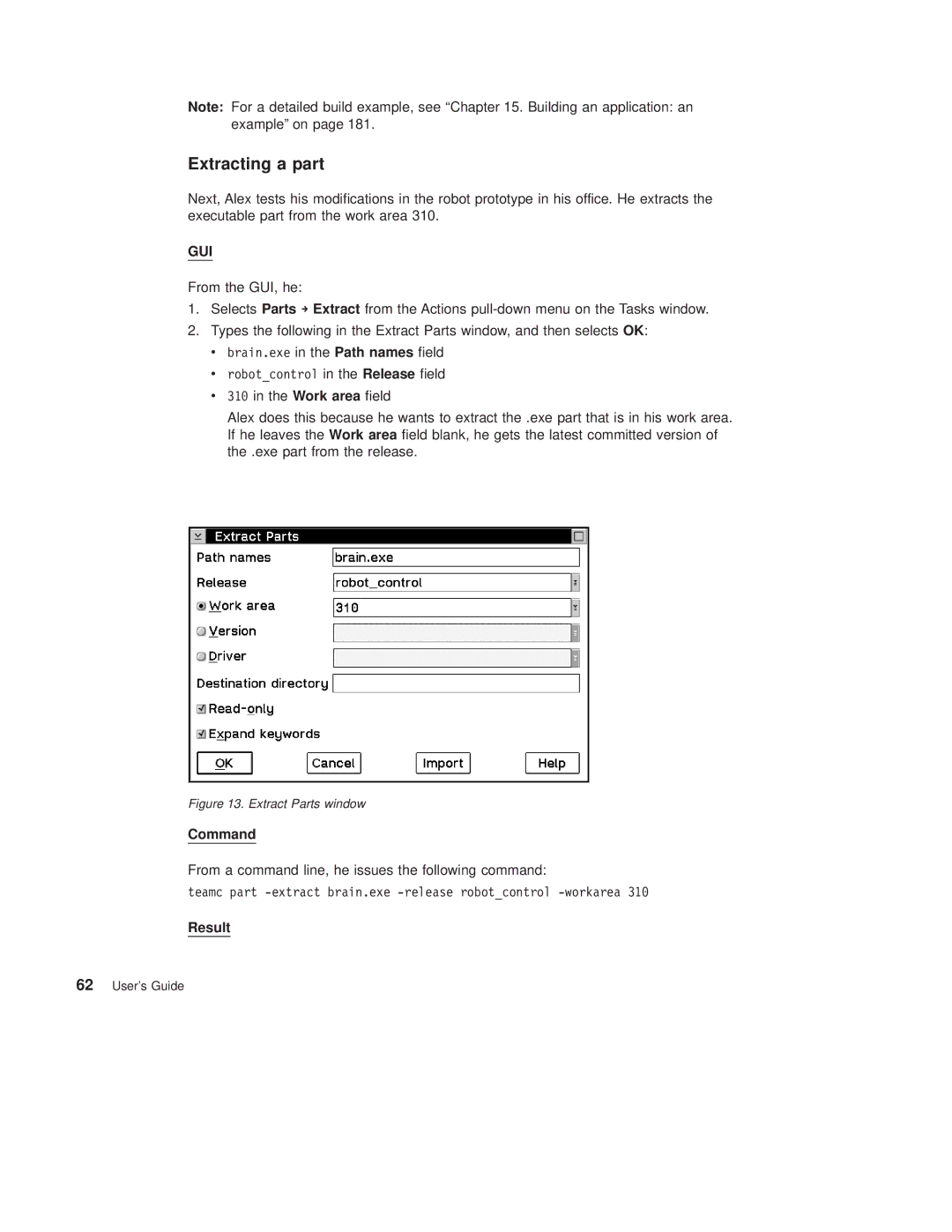 IBM SC34-4499-03 manual Extracting a part, Extract Parts window 