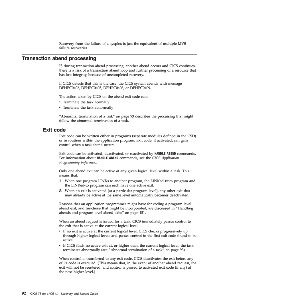 IBM SC34-7012-01 manual Transaction abend processing, Exit code 