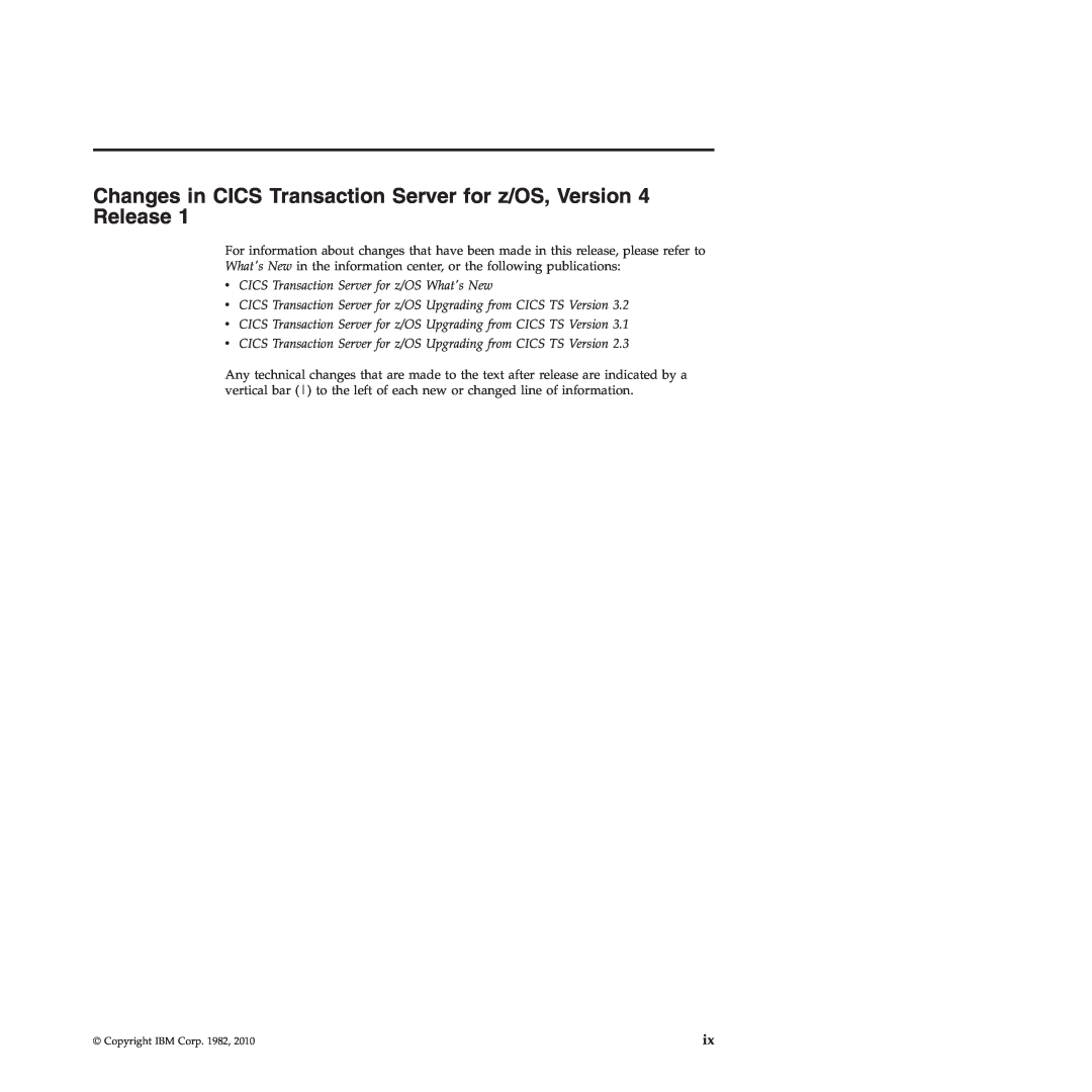 IBM SC34-7012-01 manual Changes in CICS Transaction Server for z/OS, Version 4 Release 