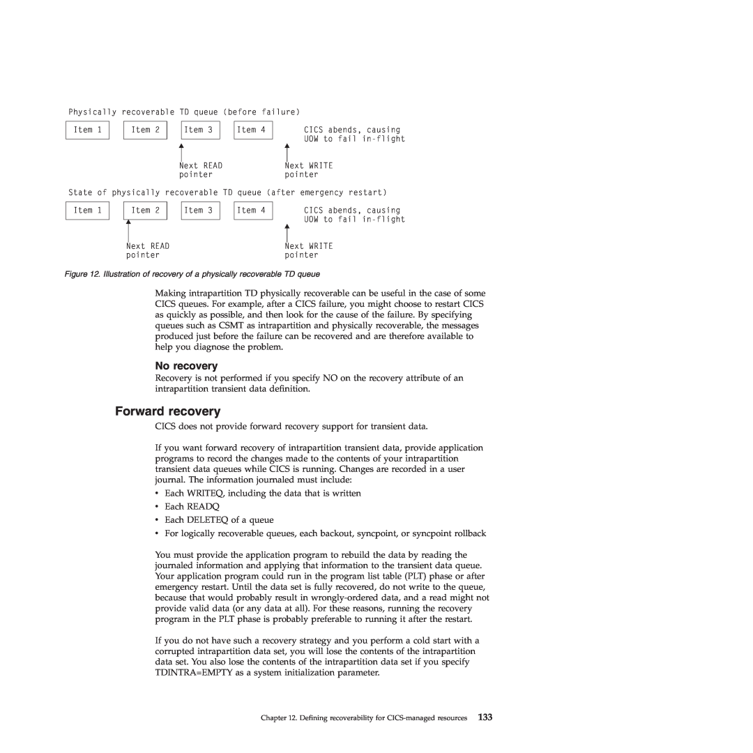IBM SC34-7012-01 manual Forward recovery, No recovery 