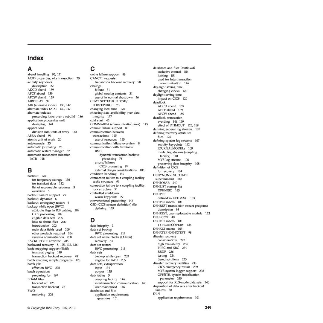 IBM SC34-7012-01 manual Index A 