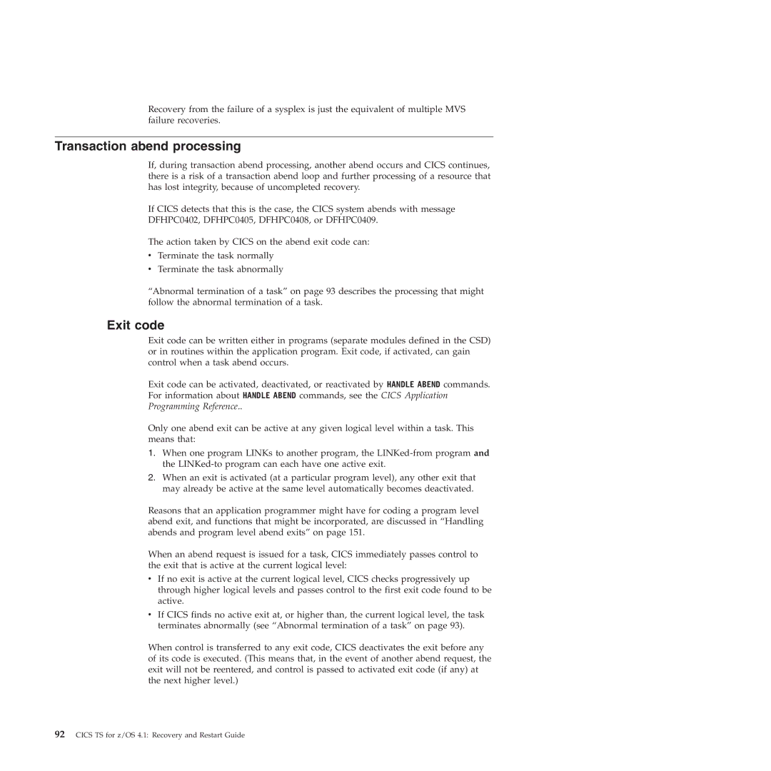 IBM SC34-7012-01 manual Transaction abend processing, Exit code 