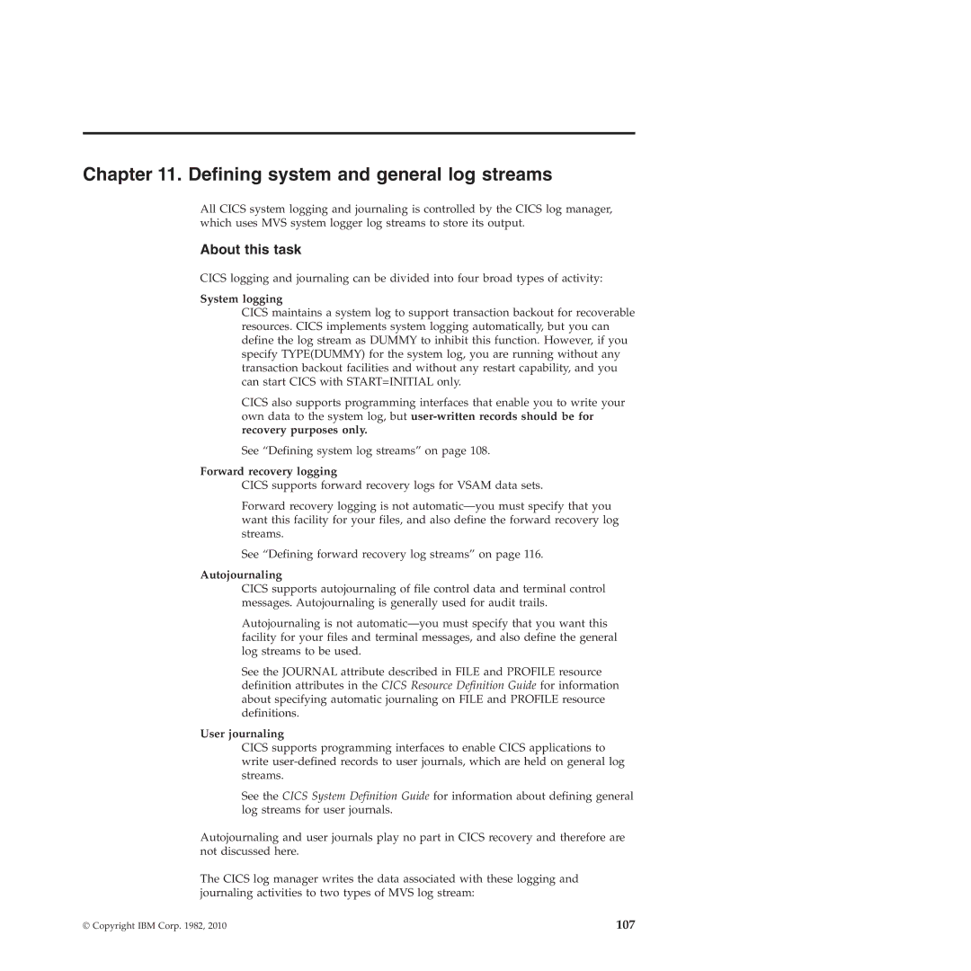 IBM SC34-7012-01 manual Defining system and general log streams 