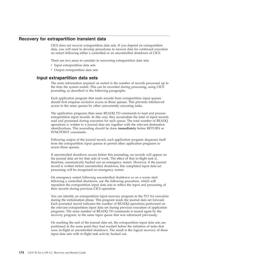 IBM SC34-7012-01 manual Recovery for extrapartition transient data, Input extrapartition data sets 