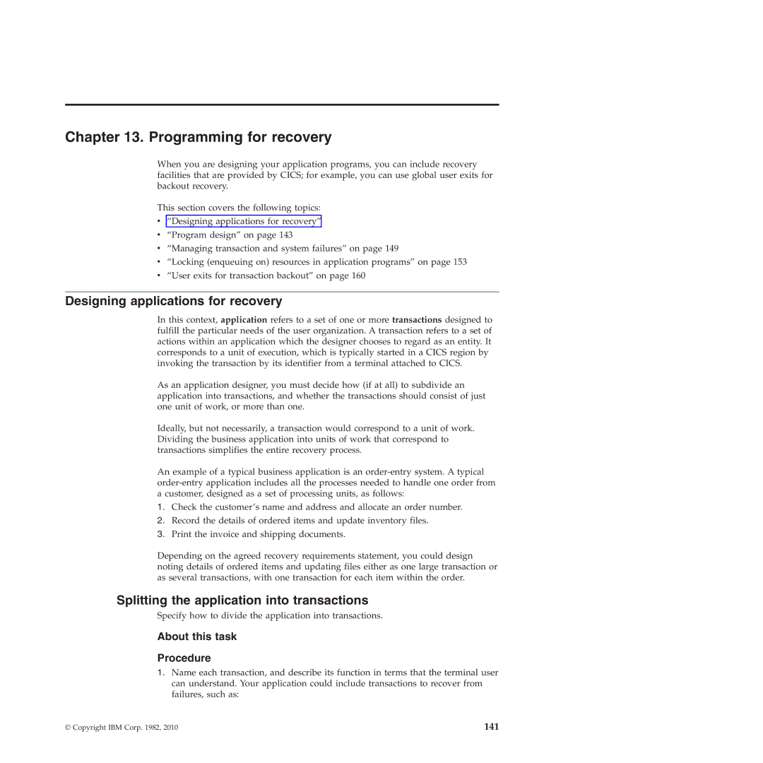 IBM SC34-7012-01 manual Programming for recovery, Designing applications for recovery 