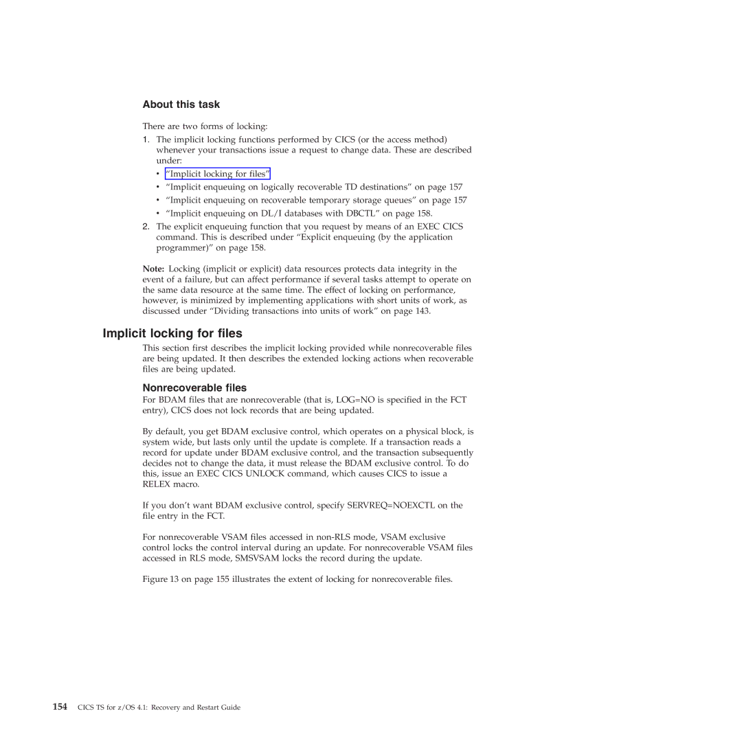 IBM SC34-7012-01 manual Implicit locking for files, Nonrecoverable files 