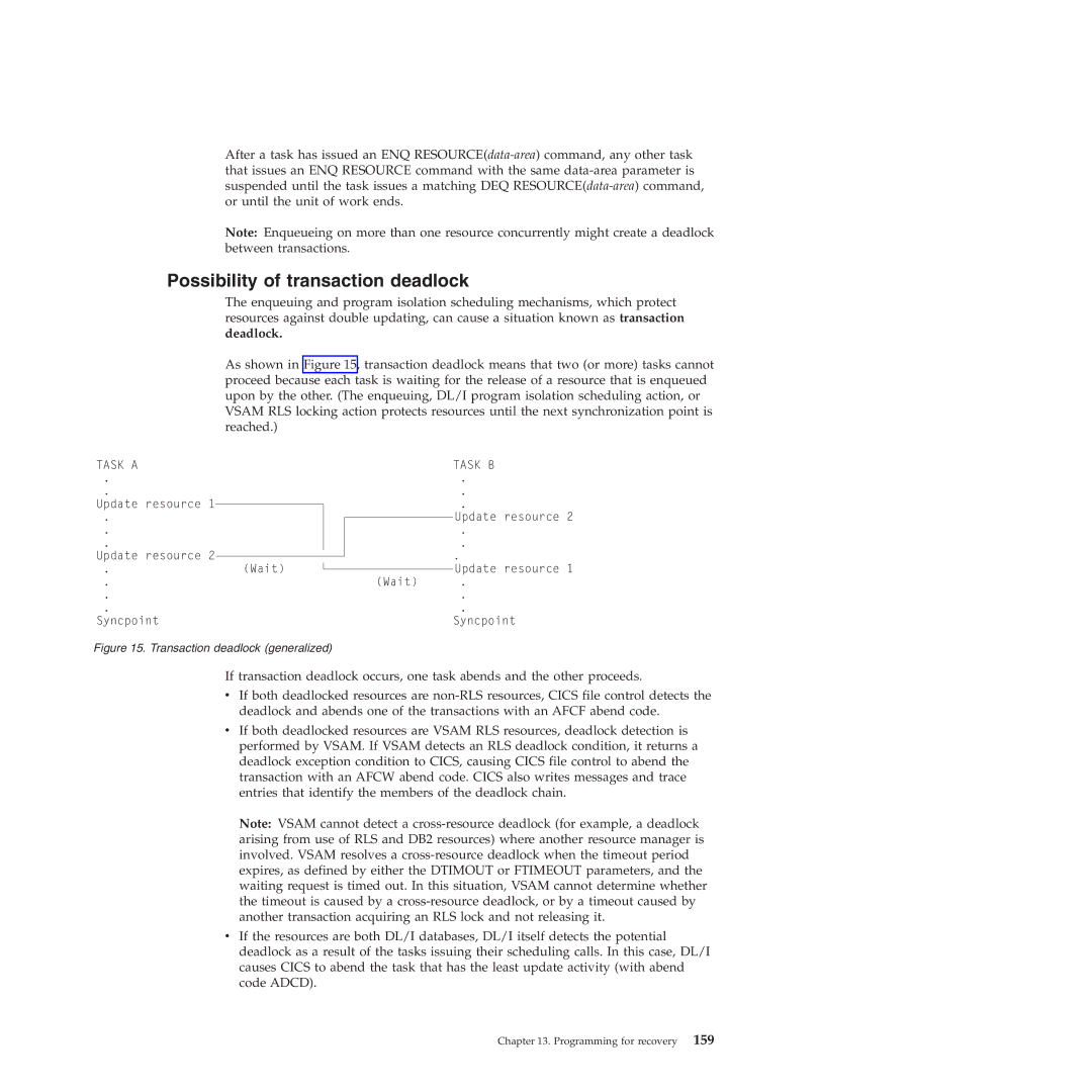 IBM SC34-7012-01 manual Possibility of transaction deadlock, Deadlock 