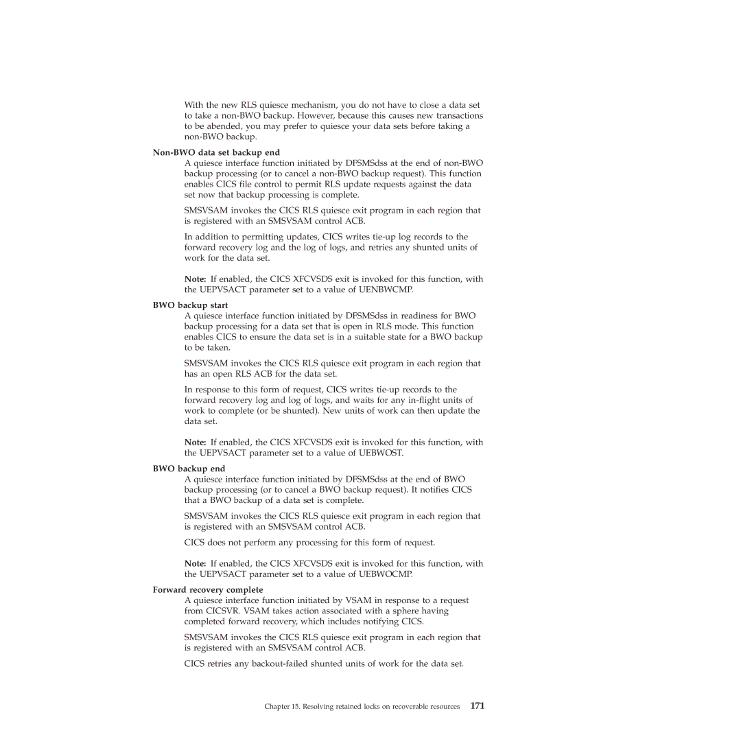 IBM SC34-7012-01 manual Non-BWO data set backup end, BWO backup start, BWO backup end, Forward recovery complete 