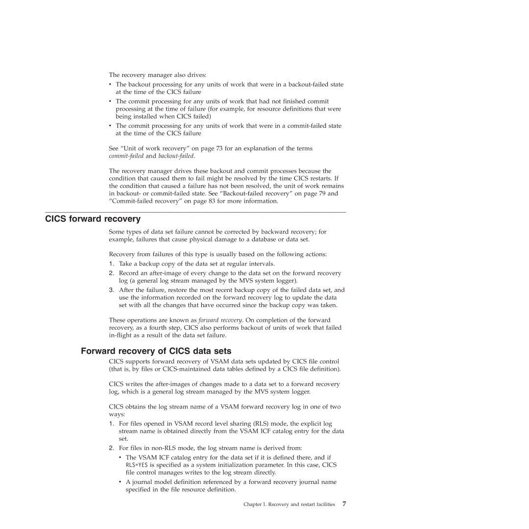 IBM SC34-7012-01 manual Cics forward recovery, Forward recovery of Cics data sets 