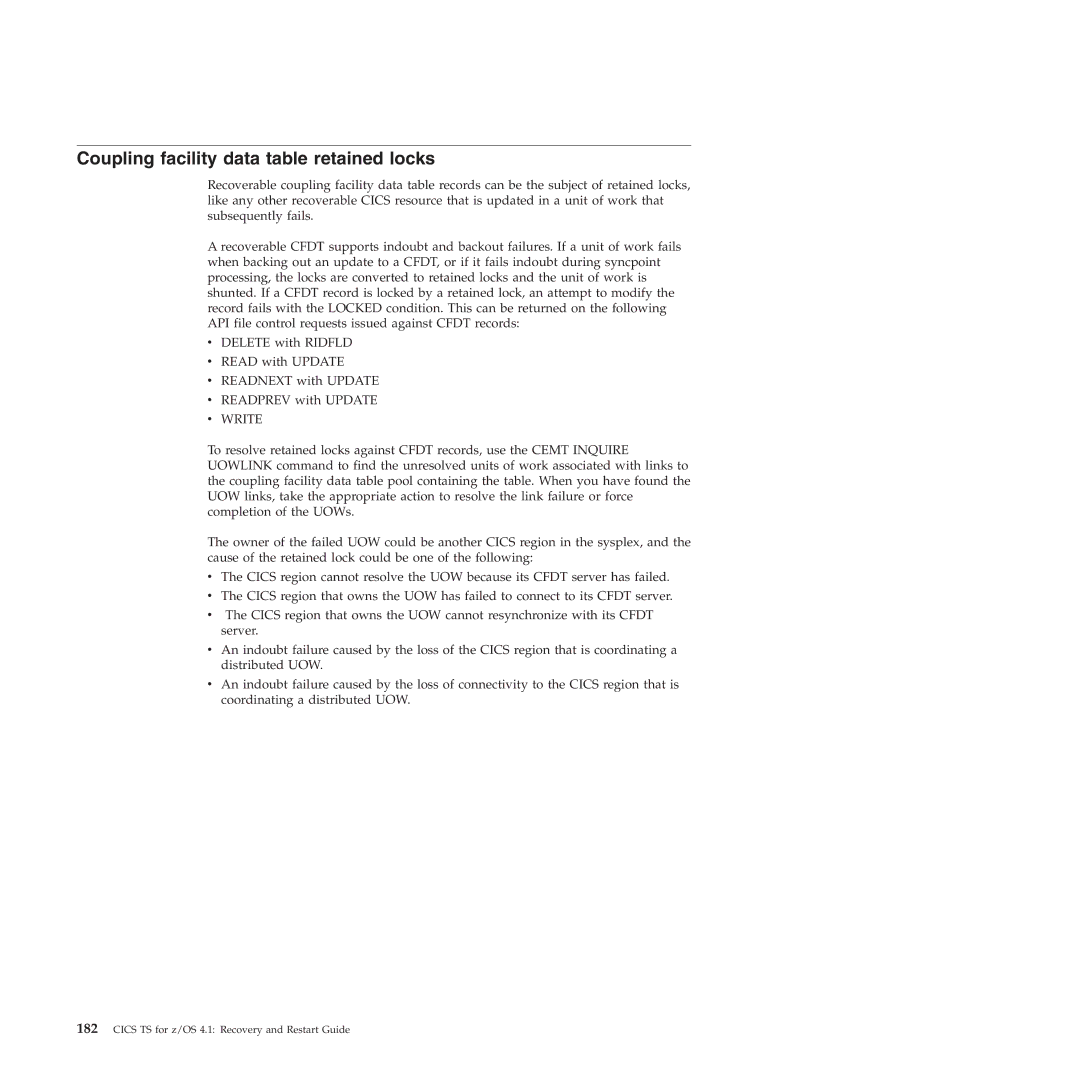 IBM SC34-7012-01 manual Coupling facility data table retained locks 