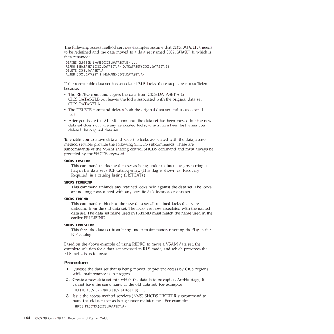 IBM SC34-7012-01 manual Shcds Frsetrr 