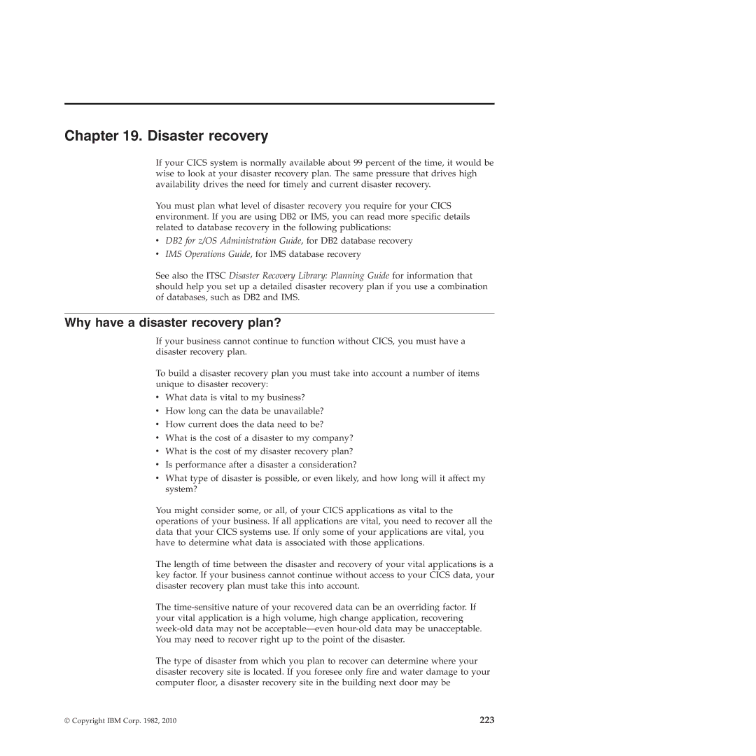 IBM SC34-7012-01 manual Disaster recovery, Why have a disaster recovery plan? 