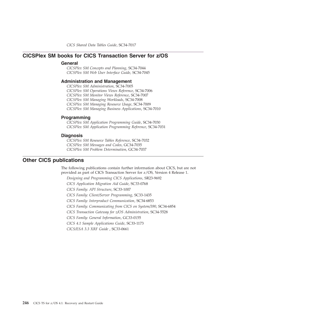 IBM SC34-7012-01 manual CICSPlex SM books for Cics Transaction Server for z/OS, Other Cics publications 