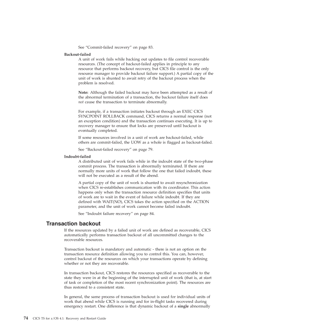 IBM SC34-7012-01 manual Transaction backout, Backout-failed, Indoubt-failed 