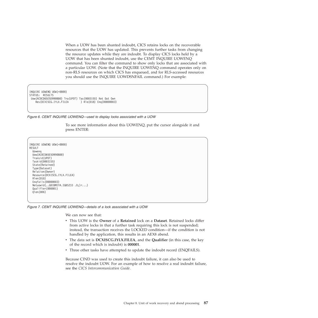 IBM SC34-7012-01 manual Cemt Inquire UOWENQ-details of a lock associated with a UOW 