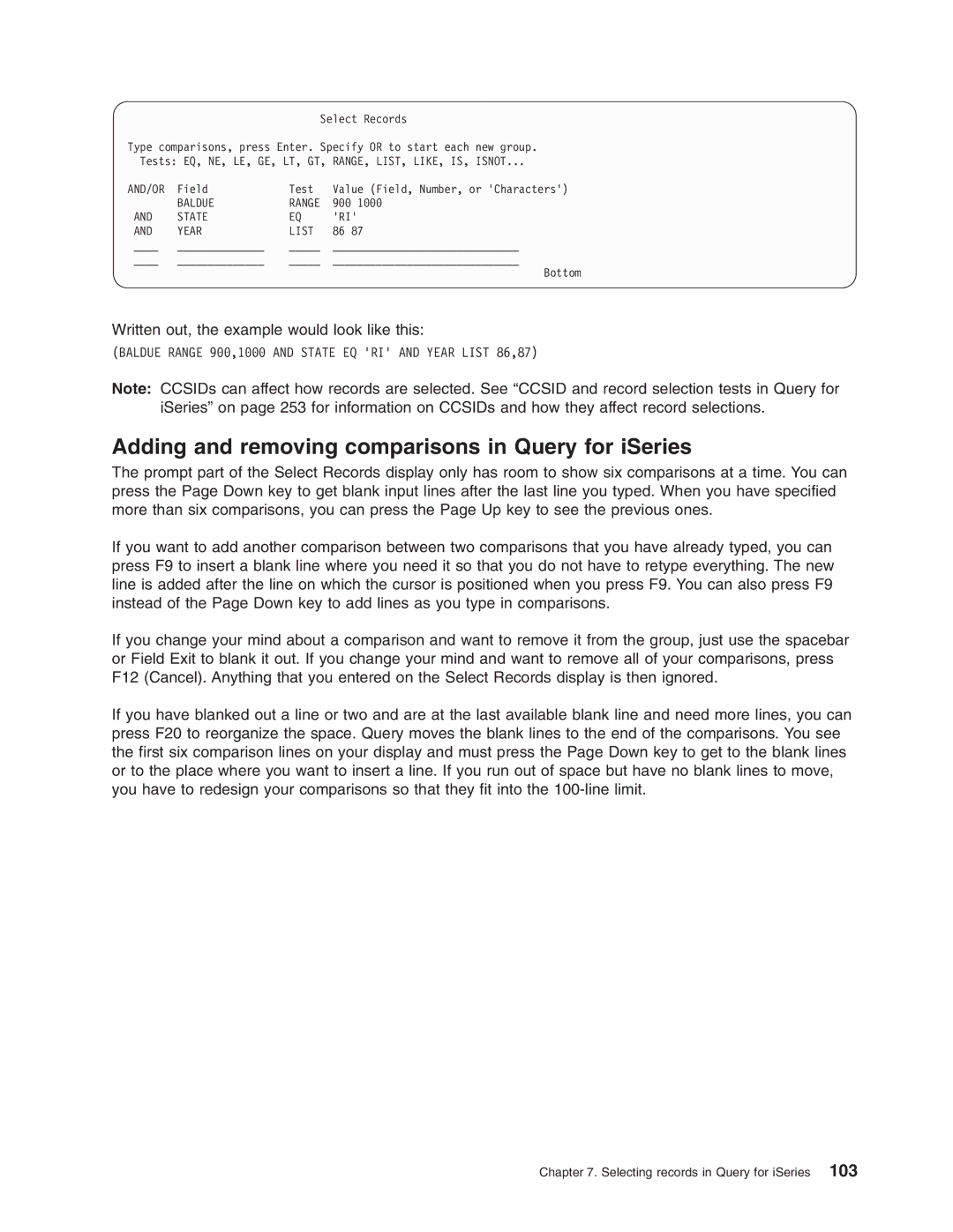 IBM SC41-5210-04 manual Adding and removing comparisons in Query for iSeries, Year List 