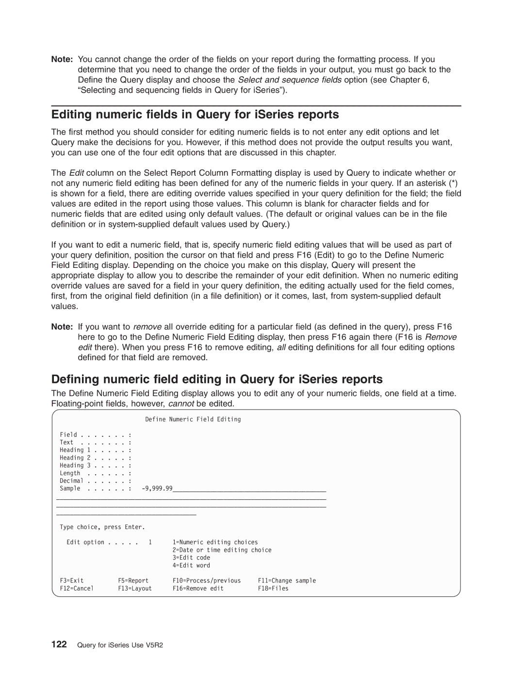 IBM SC41-5210-04 manual Editing numeric fields in Query for iSeries reports 