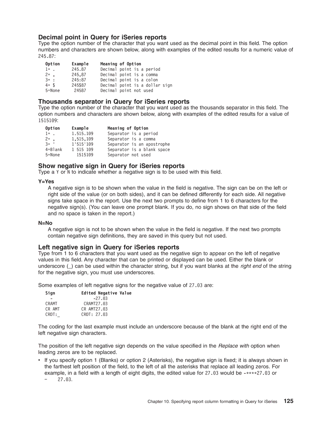 IBM SC41-5210-04 manual Decimal point in Query for iSeries reports, Thousands separator in Query for iSeries reports 