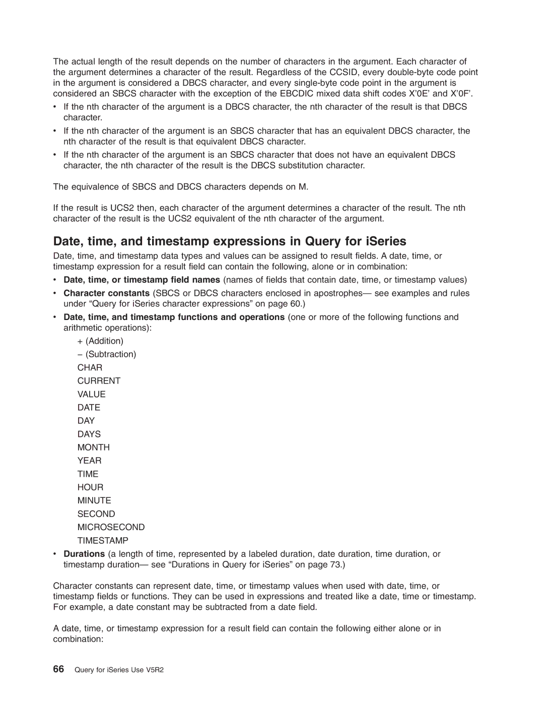 IBM SC41-5210-04 manual Date, time, and timestamp expressions in Query for iSeries 